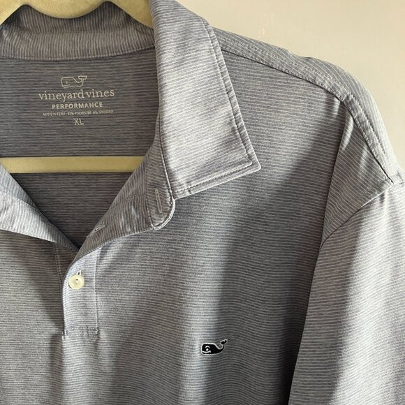 Vineyard Vines Performance Polo Shirt Mens XL Gray & White Striped Golf Shirt. - Picture 4 of 12